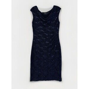 Lauren Ralph Lauren Sleeveless Sequin Lace Sheath Dress Women’s Navy Blue Sz 10